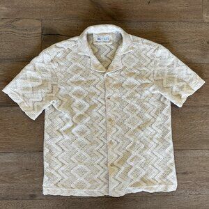 Zara Men's Geometric Crochet Shirt White Bone Cream XL X-Large NWOT $79